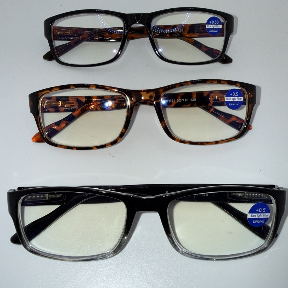 3 Pairs +0.5 Reading Eyeglasses-Black Frames & Tortoise Square Frames Authentic